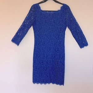 Diane Von Furstenberg DVF Zarita Lace Sheath Dress Cobalt Blue Size 6